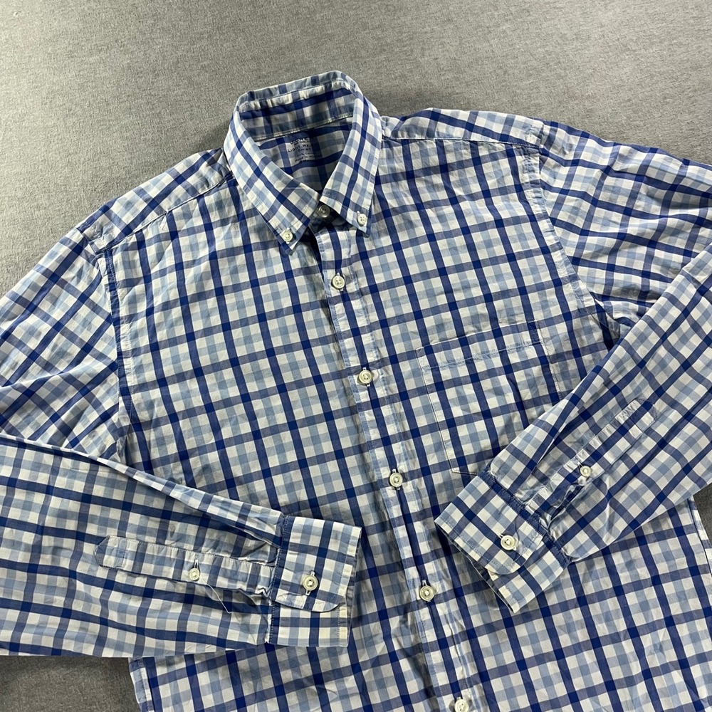 J.Crew Mens Small Blue White Gingham Check Lightweight Cotton Button Down Shirt